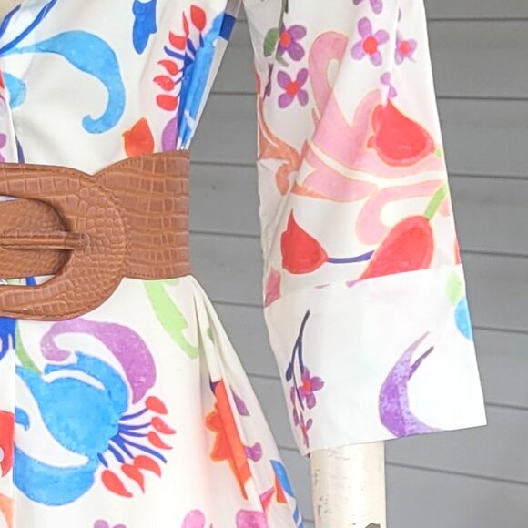 LOST CREEK Printed Midi, Bright Floral Shirt Dress - Picture 3 of 5